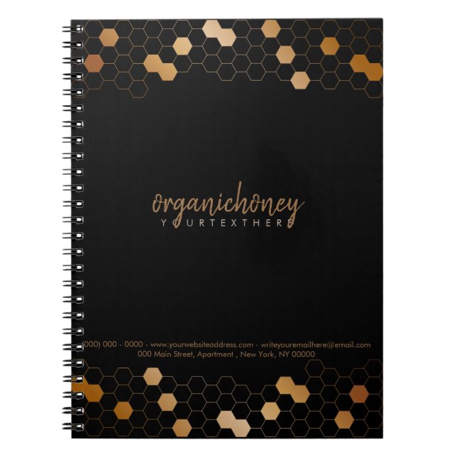 Black Farm Honeycomb Bee Apiary Organic Gold Notebook (Front)