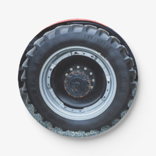 Black Farm Tractor Wheel Paper Plate