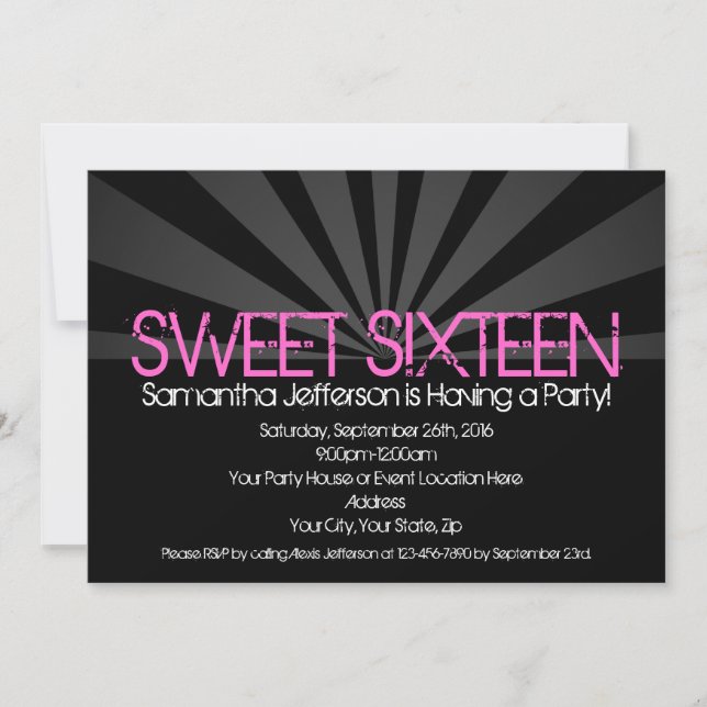 Black Fashion Spotlight Sweet 16 Party Invitations (Front)