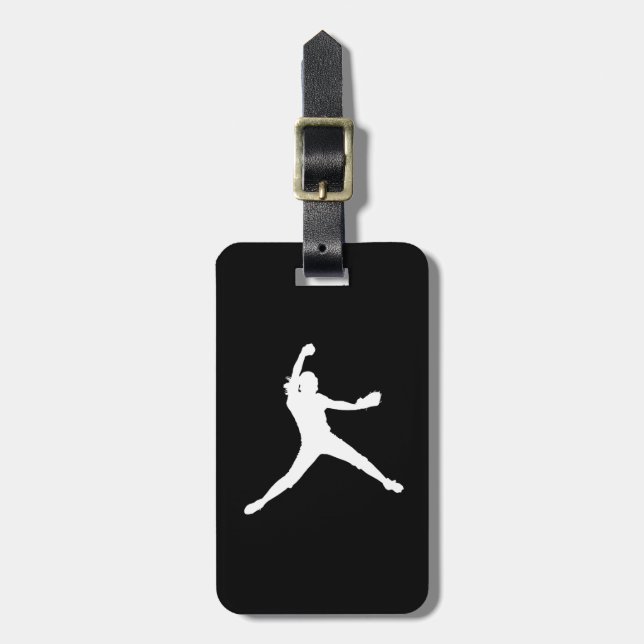 Black Fastpitch Silhouette Luggage Tag (Front Vertical)