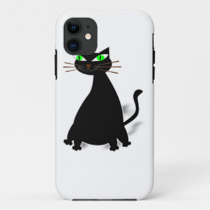 Black Fat Cat With Green Eyes iPhone 11 Case