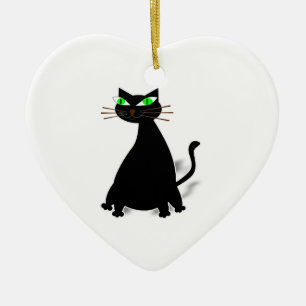 Black Fat Cat With Green Eyes Ceramic Tree Decoration