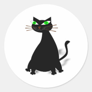 Black Fat Cat With Green Eyes Classic Round Sticker