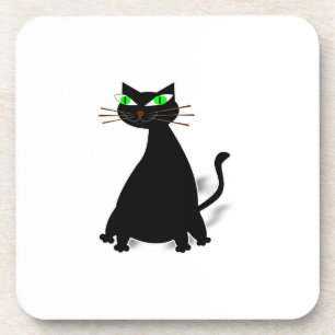 Black Fat Cat With Green Eyes Coaster