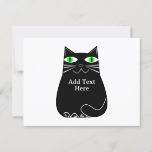 Black Fat Cat With Green Eyes Custom Text Postcard