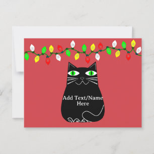 Black Fat Cat With Green Eyes Custom Text Red Postcard