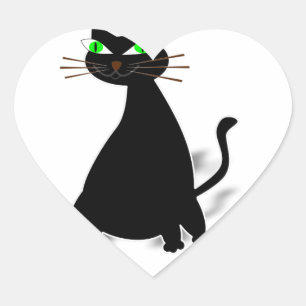 Black Fat Cat With Green Eyes Heart Sticker