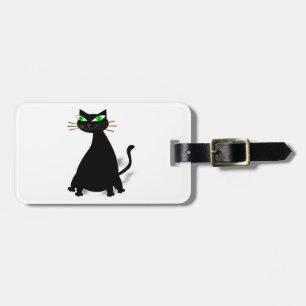 Black Fat Cat With Green Eyes Luggage Tag