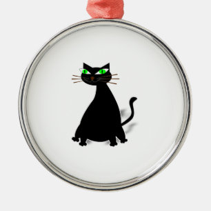 Black Fat Cat With Green Eyes Metal Tree Decoration