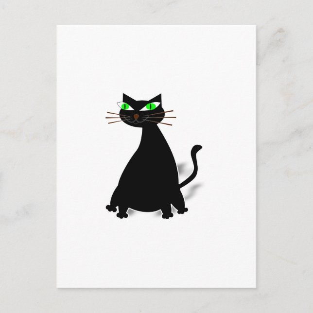 Black Fat Cat With Green Eyes Postcard (Front)