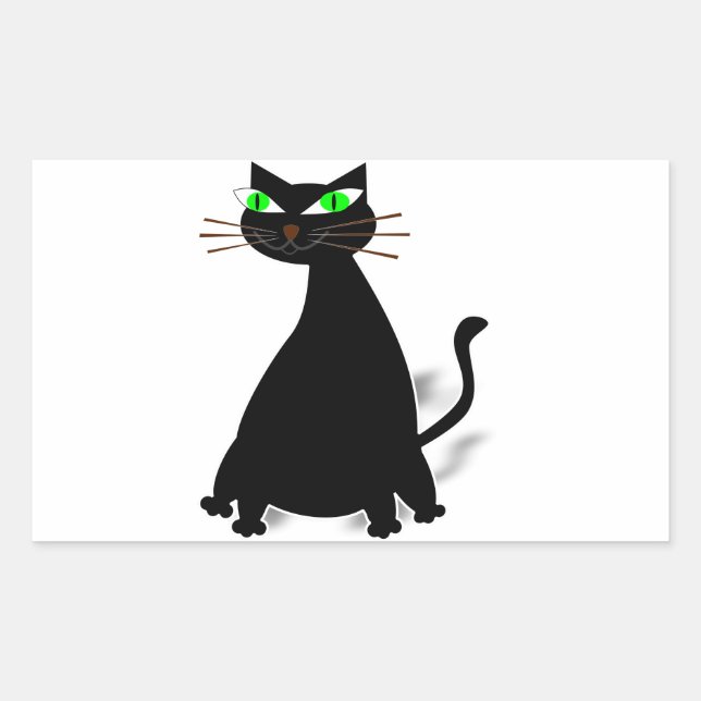 Black Fat Cat With Green Eyes Rectangular Sticker (Front)