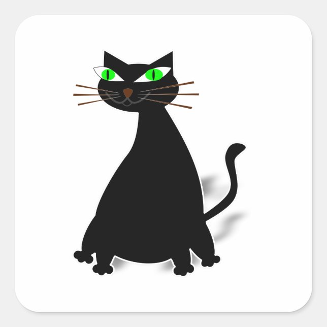 Black Fat Cat With Green Eyes Square Sticker (Front)