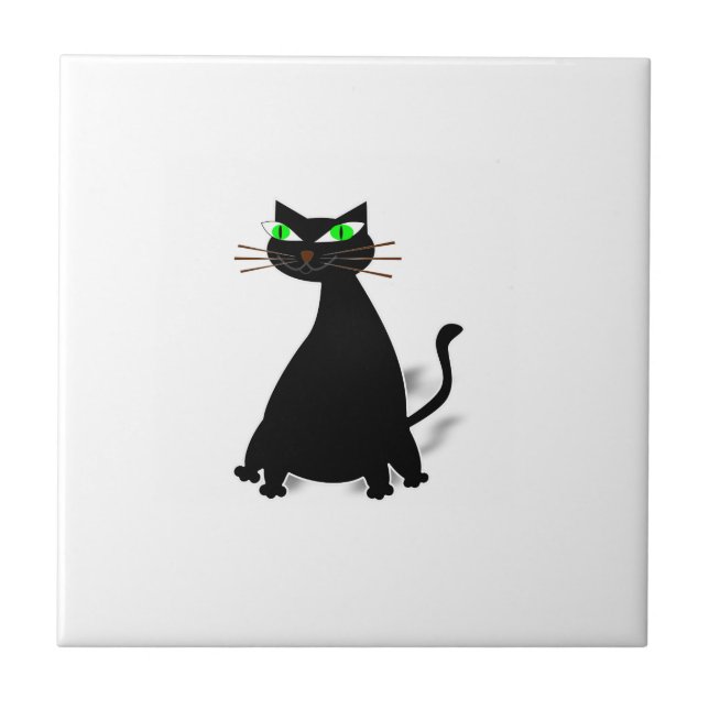 Black Fat Cat With Green Eyes Tile (Front)