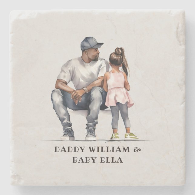 Black Father and Daughter Bond (3) Stone Coaster (Front)