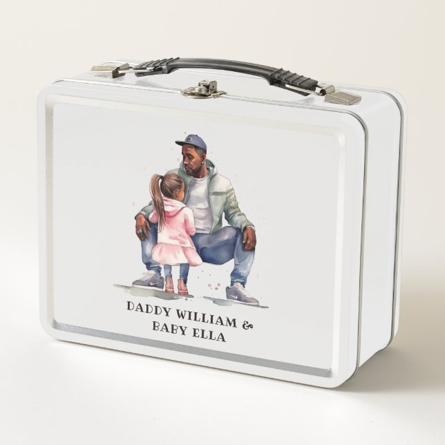 Black Father and Daughter Bond Metal Lunch Box (Front)