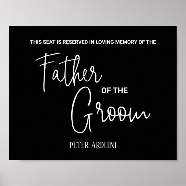 Black Father of the Groom Memorial Seat Wedding Poster (Front)