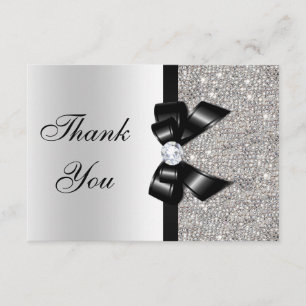 Black Faux Bow Silver Diamonds Thank You