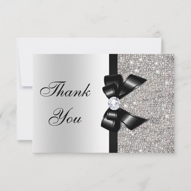 Black Faux Bow Silver Diamonds Thank You (Front)