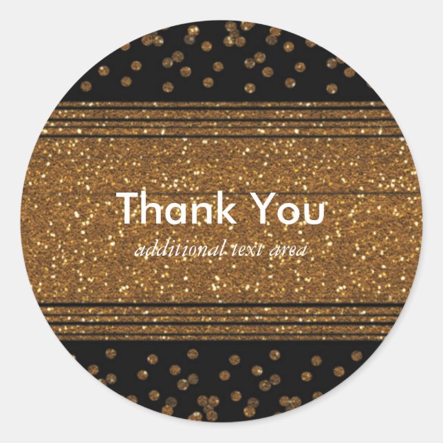 Black Faux Brushed Gold Glitter Party Stickers (Front)