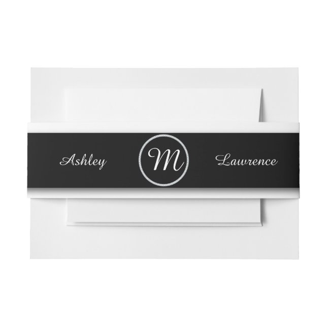 Black Faux Diamond Frame Personalised Wedding Invitation Belly Band (Front Example)