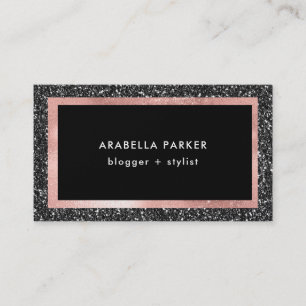 Black Faux Glitter and Rose Gold Business Card