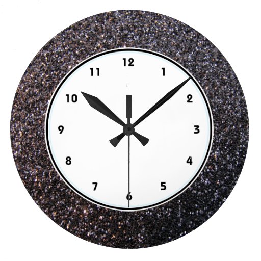 Image of Black faux glitter graphic Large Clock
