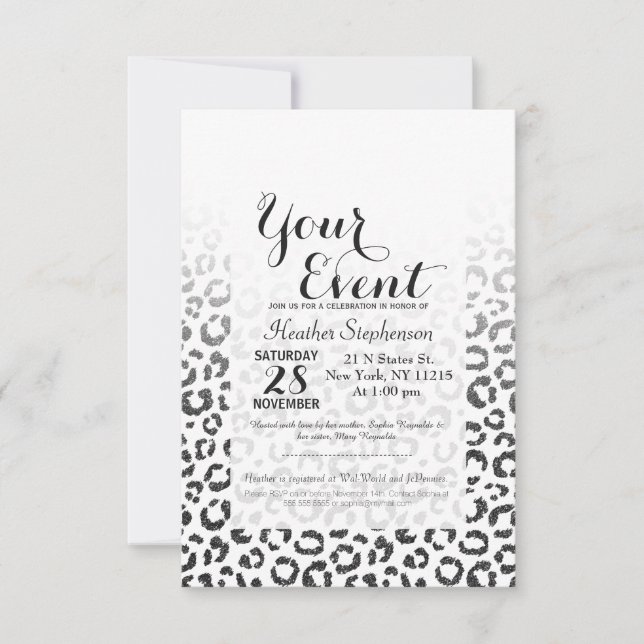 Black Faux Glitter Leopard Print Gradient Invitation (Front)