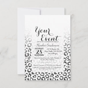 Black Faux Glitter Leopard Print Gradient Invitation