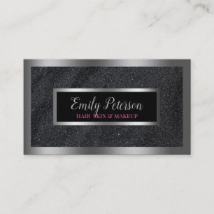 Black Faux Glitter Silver Accents Business Card