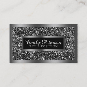 Black Faux Glitter Silver Frame Business Card