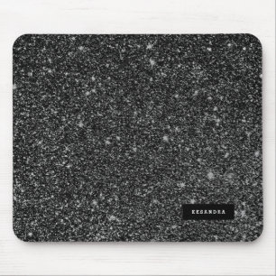 Black Faux Glitter & White Sparkles Background Mouse Mat