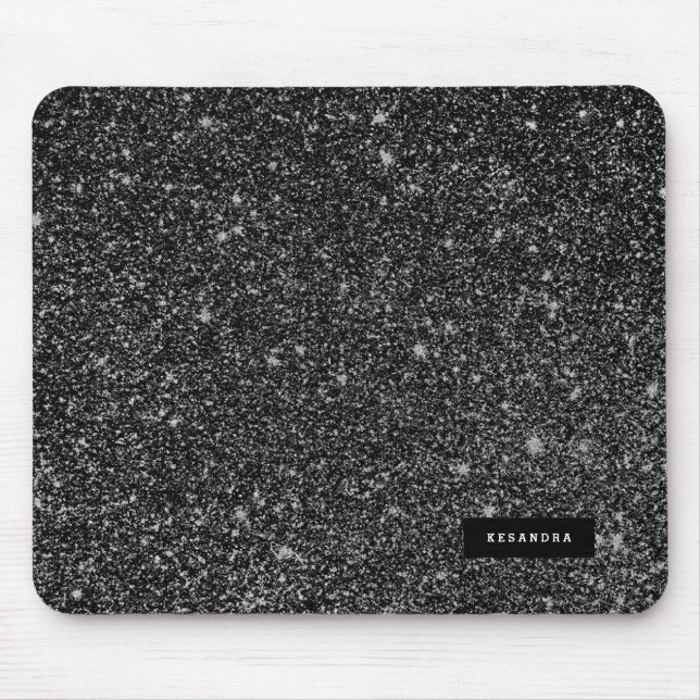 Black Faux Glitter & White Sparkles Background Mouse Mat (Front)