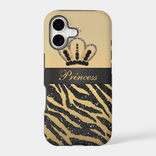 Black Faux Glitter Zebra Print & Jewel Crown