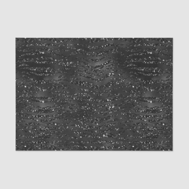 Black Faux Glitter Zebra Stripes Tissue Paper (Front)