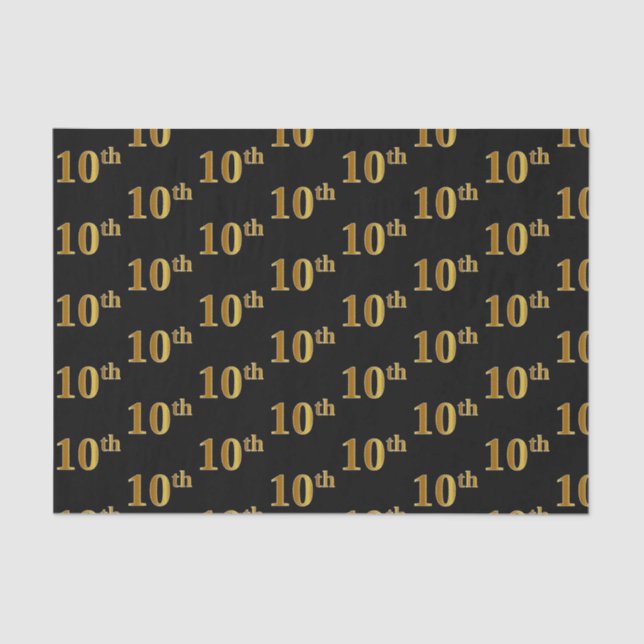 Black, Faux Gold 10th (Tenth) Event Tissue Paper (Front)