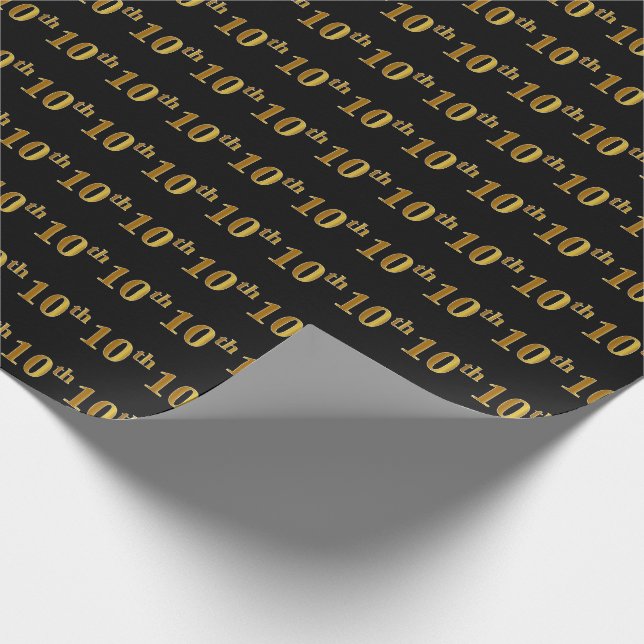 Black, Faux Gold 10th (Tenth) Event Wrapping Paper (Corner)