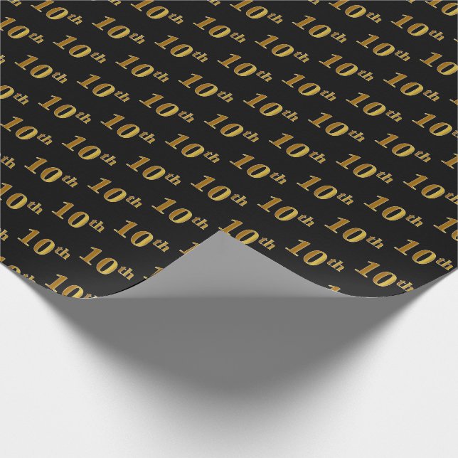 Black, Faux Gold 10th (Tenth) Event Wrapping Paper (Corner)