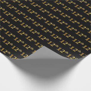 Black, Faux Gold 12th (Twelfth) Event Wrapping Paper