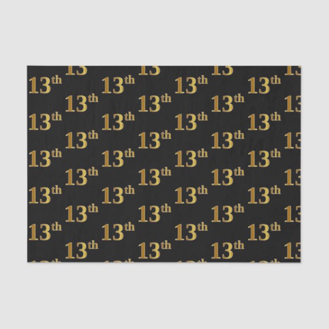 Black, Faux Gold 13th (Thirteenth) Event Tissue Paper (Front)