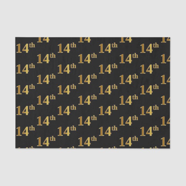 Black, Faux Gold 14th (Fourteenth) Event Tissue Paper (Front)