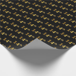 Black, Faux Gold 14th (Fourteenth) Event Wrapping Paper