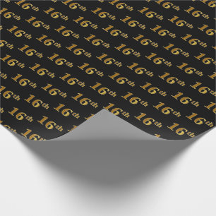 Black, Faux Gold 16th (Sixteenth) Event Wrapping Paper