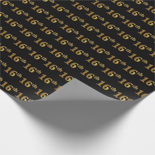 Black, Faux Gold 16th (Sixteenth) Event Wrapping Paper