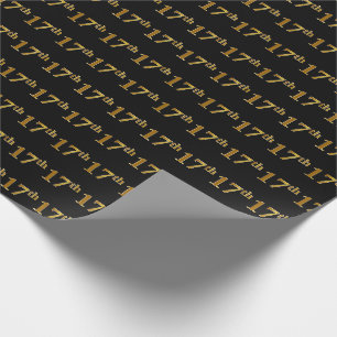 Black, Faux Gold 17th (Seventeenth) Event Wrapping Paper