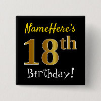Black, Faux Gold 18th Birthday, With Custom Name