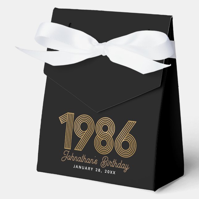 Black Faux Gold 1986 40th Birthday Favour Box (Front)