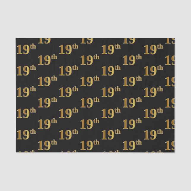 Black, Faux Gold 19th (Nineteenth) Event Tissue Paper (Front)