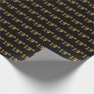 Black, Faux Gold 19th (Nineteenth) Event Wrapping Paper