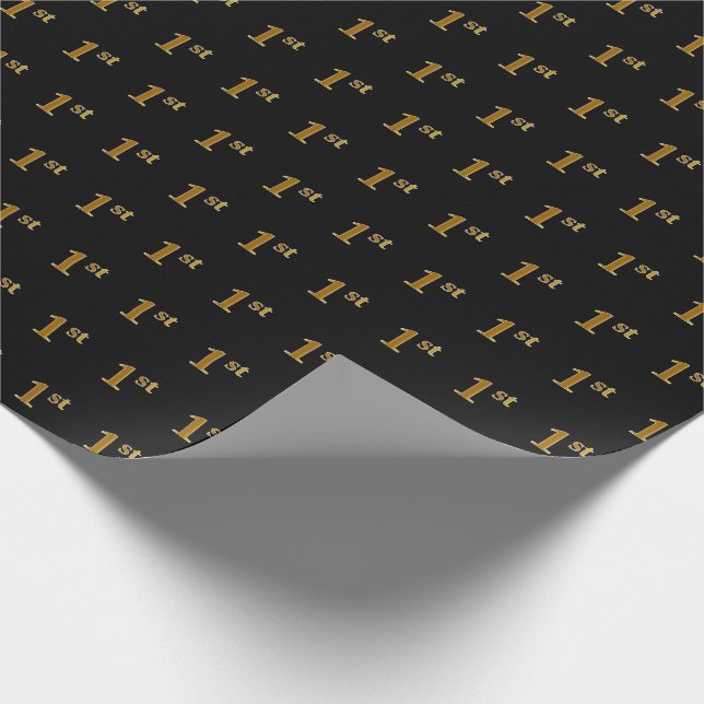 Black, Faux Gold 1st (First) Event Wrapping Paper (Corner)