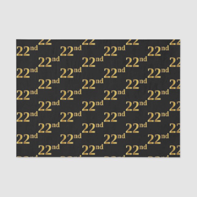 Black, Faux Gold 22nd (Twenty-Second) Event Tissue Paper (Front)